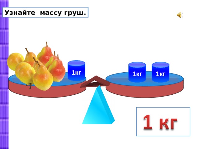 Узнайте массу груш. 1кг 1кг 1кг 