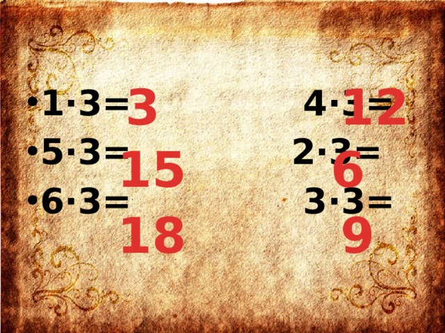 3 12 1·3= 4·3= 5·3= 2·3= 6·3= 3·3=  15 6 18 9 
