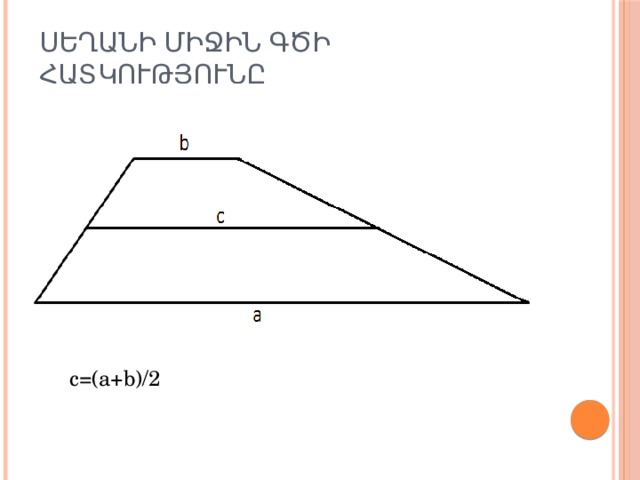 Սեղանի միջին գծի հատկությունը c=(a+b)/2 