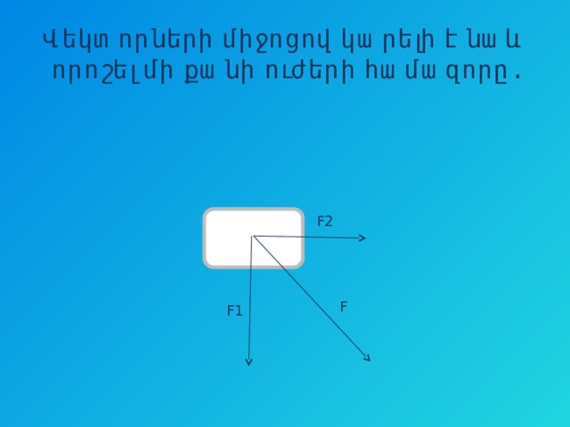 Վեկտորների միջոցով կարելի է նաև որոշել մի քանի ուժերի համազորը. F2 F F 1 