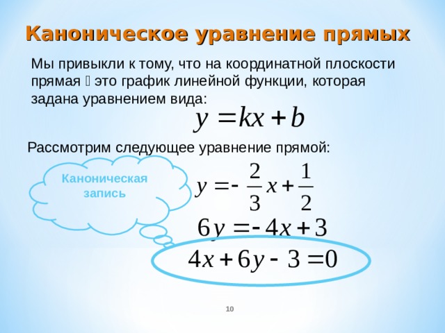 Составить каноническое уравнение прямой