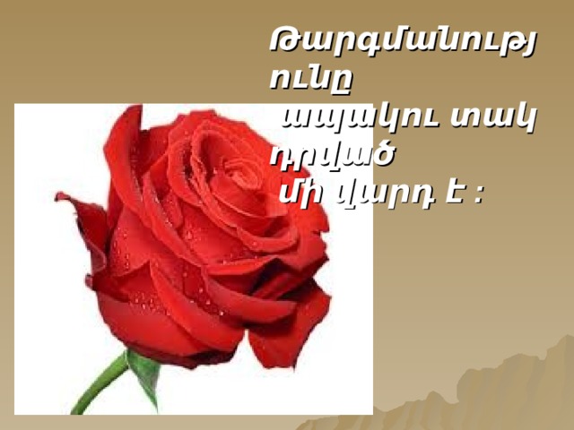 Թարգմանությունը  ապակու տակ դրված  մի վարդ է : 