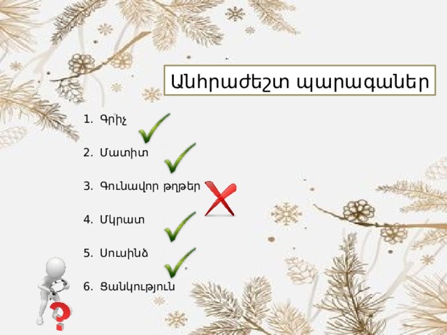 Անհրաժեշտ պարագաներ Գրիչ Մատիտ Գունավոր թղթեր Մկրատ Սուսինձ Ցանկություն 