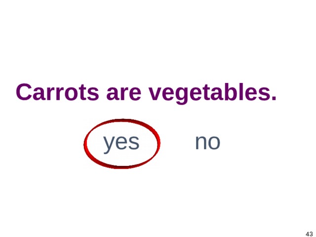 1-4 Let’s Practice Carrots are vegetables.    yes no   