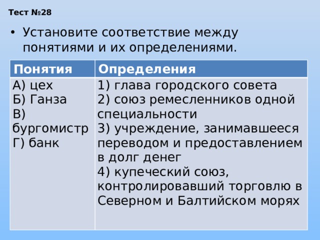 Установите между терминами и определениями