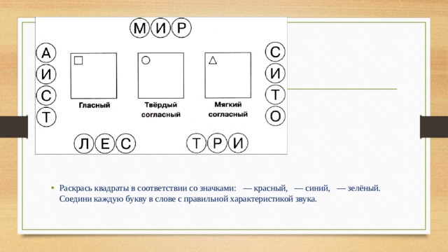 Согласно ответу. Раскрась квадраты. Раскрась в соответствии со значками. Раскрась квадратики в каждой. Раскрашивание гласных и согласных квадратиков.