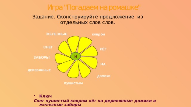    Задание. Сконструируйте предложение из отдельных слов слов. Игра 