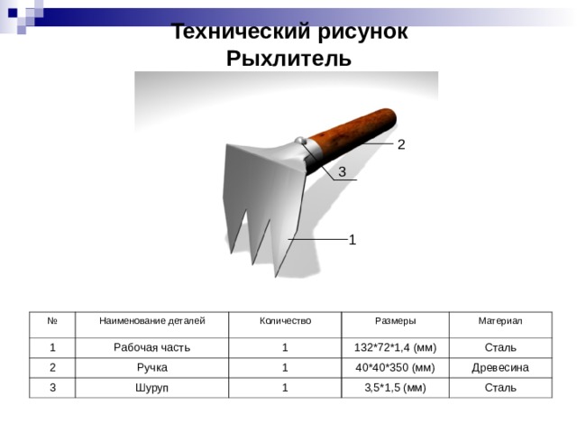 Чертеж садового рыхлителя