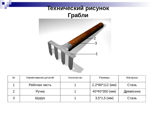 Грабли садовые чертеж