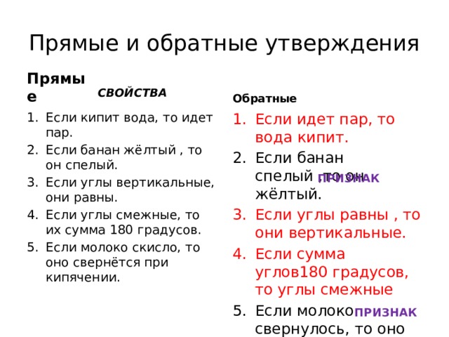 Обратно верно. Прямые и обратные утверждения. Обратное утверждение это. Примеры прямого и обратного утверждения. Обратное утверждение примеры.