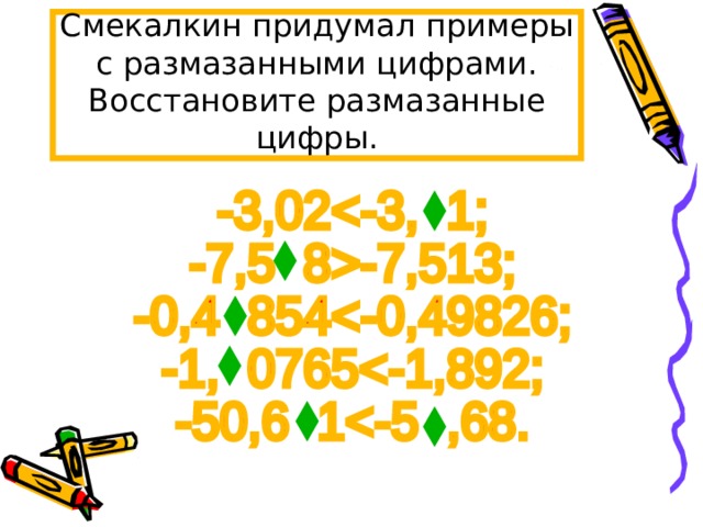 Смекалкин придумал примеры с размазанными цифрами. Восстановите размазанные цифры. 