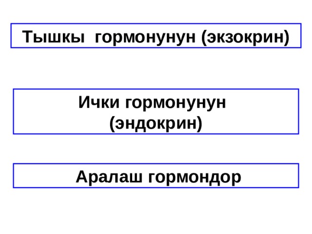 Тышкы гормонунун (экзокрин)  Ички гормонунун (эндокрин)  Аралаш гормондор 