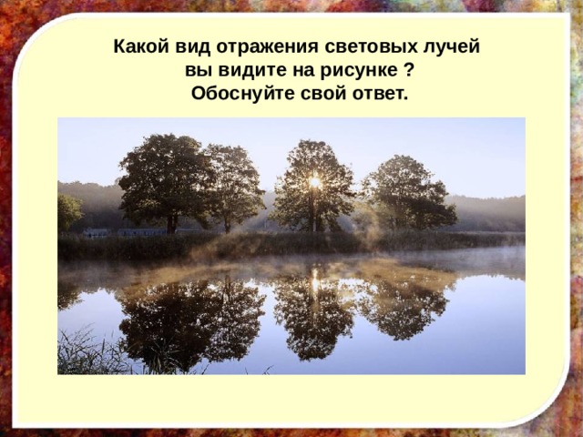 Какой вид отражения световых лучей вы видите на рисунке ? Обоснуйте свой ответ.   