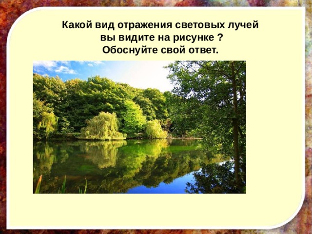 Какой вид отражения световых лучей  вы видите на рисунке ? Обоснуйте свой ответ.   