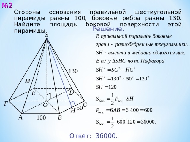 Площадь основания правильной шестиугольной пирамиды формула.