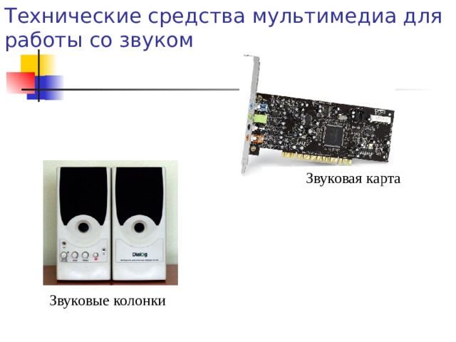 Технические средства мультимедиа для работы со звуком Звуковая карта Звуковые колонки