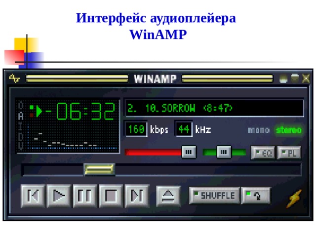 Интерфейс аудиоплейера  WinAMP
