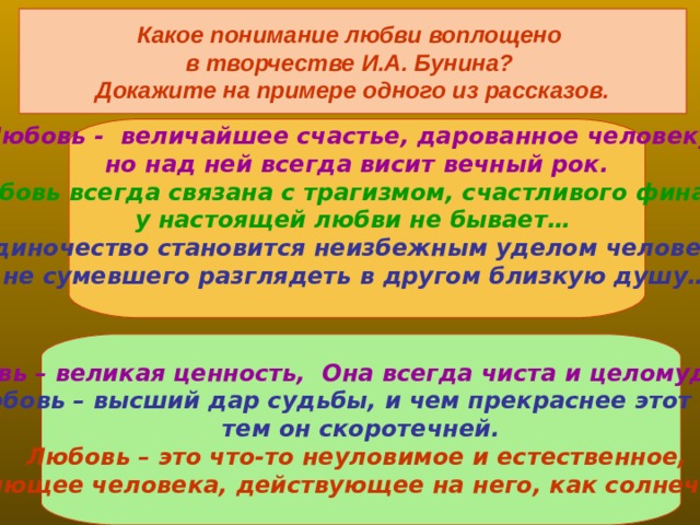 Проект любовь в творчестве бунина