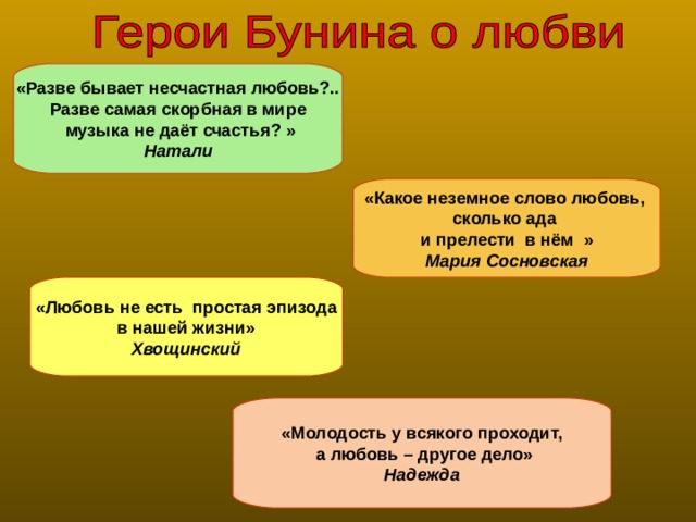 Проект любовь в творчестве бунина