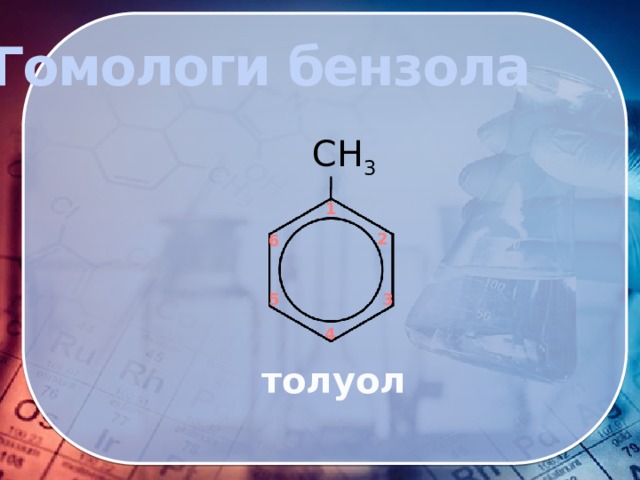Гомологи бензола CH 3 1 2 6 3 5 4 толуол 10 