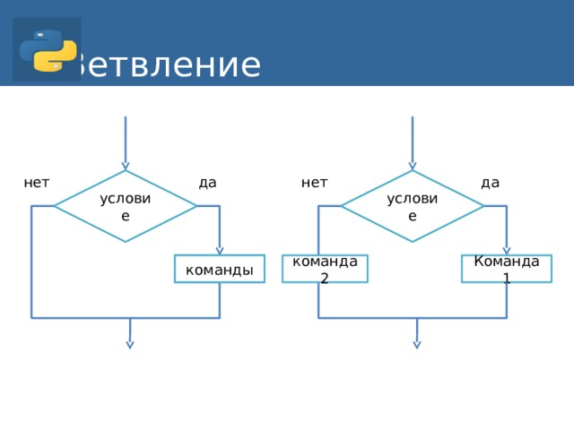 Ветвление нет да да условие условие нет команды команды команда2 Команда 1