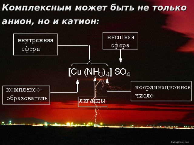 Комплексным может быть не только анион, но и катион:   Самсонова Валентина, 11 