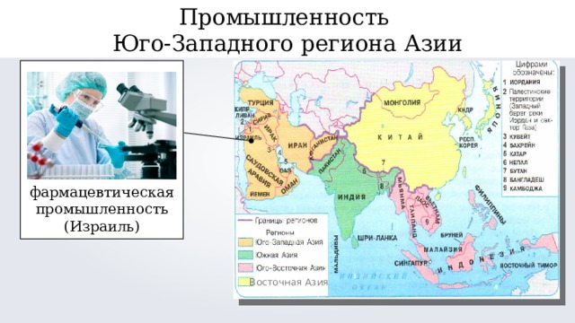 Промышленность Юго-Западного региона Азии фармацевтическая промышленность (Израиль) Восточная Азия 