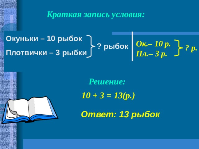 Краткая запись по математике 1 класс образец