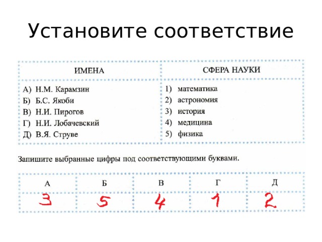 Установите соответствие 