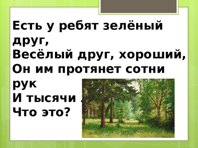 Зеленый друг. Есть у ребят зеленый друг веселый друг хороший он. Наши зелёные друзья загадка. Есть у ребят зеленый друг загадка.