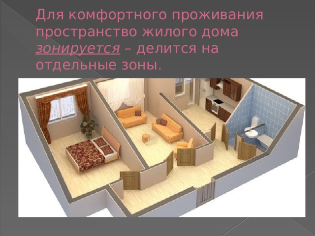 Для комфортного проживания пространство жилого дома зонируется – делится на отдельные зоны. 