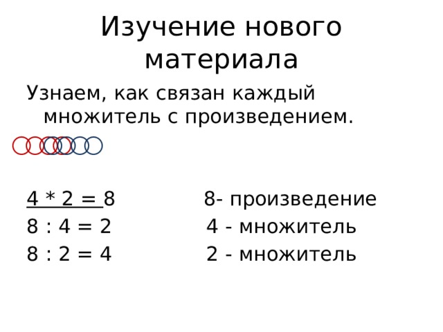 Связь множителей с произведением 2 класс