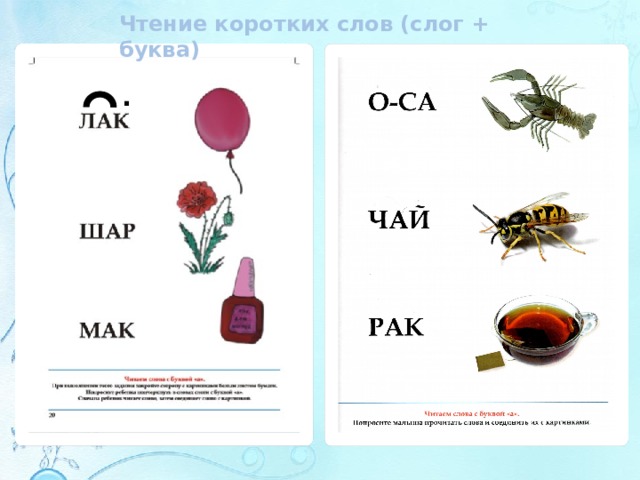 Чтение коротких слов (слог + буква) . 