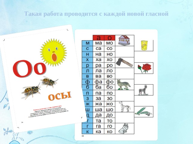 Такая работа проводится с каждой новой гласной 