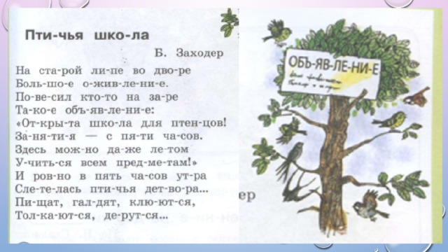 Б заходер птичья школа распечатать текст. Заходер Птичья школа.