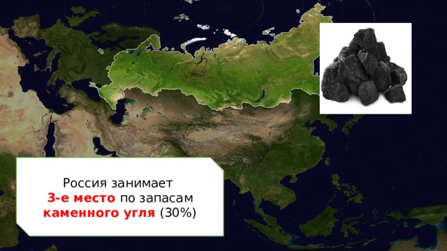 Россия занимает 3-е место по запасам каменного угля (30%)  
