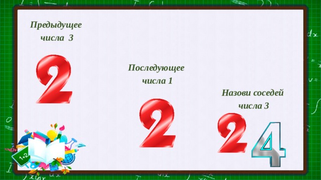 Предыдущее числа 3 Предыдущее числа 3 Последующее числа 1 Назови соседей числа 3 