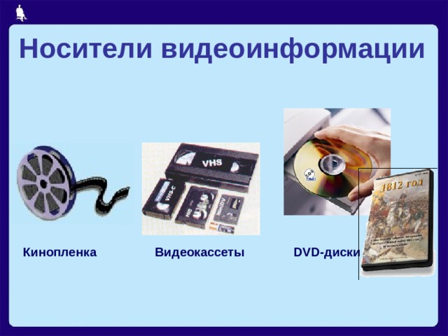 Носители видеоинформации Видеокассеты DVD- диски Кинопленка  