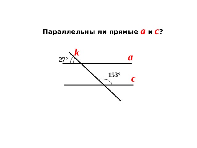 Параллельны ли прямые а  и с ? k а 27° 153° с 