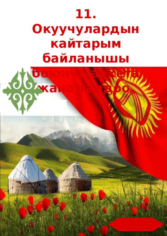 11. Окуучулардын кайтарым байланышы боюнча анкета жана талдоо.  