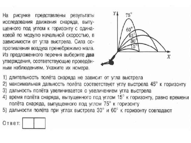 Время полета под углом к горизонту