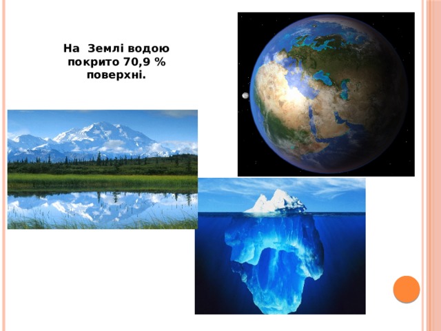 На  Землі водою покрито 70,9 % поверхні. 