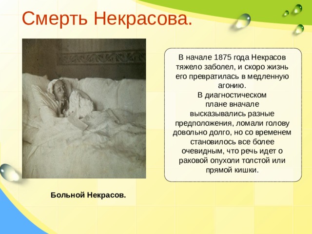 Есть ли в списке погибших некрасова. Смерть Николая Алексеевича Некрасова. Некрасов годы жизни и смерти.