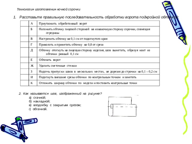 Технологическая карта изготовления сорочки