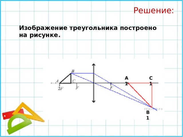 Решение: Изображение треугольника построено на рисунке.  А1 С1 В1 