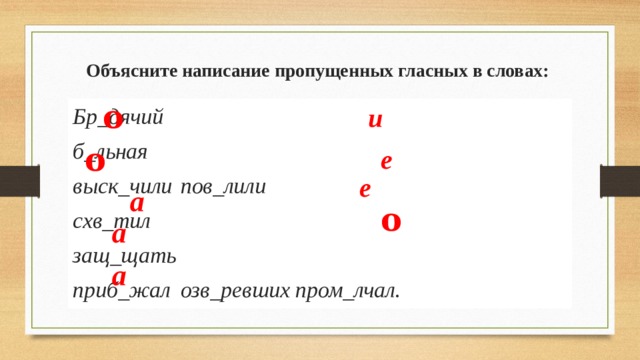 Объясни правописание пропущенных букв