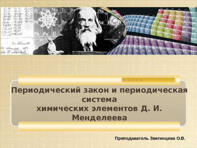  Периодический закон и периодическая система  химических элементов Д. И. Менделеева               Преподаватель Звягинцева О.В. 
