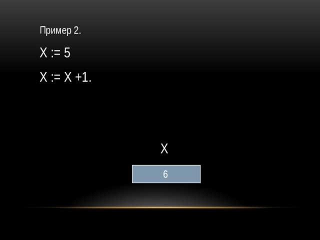 Пример 2. X := 5 X := X +1. X 5 6 10 