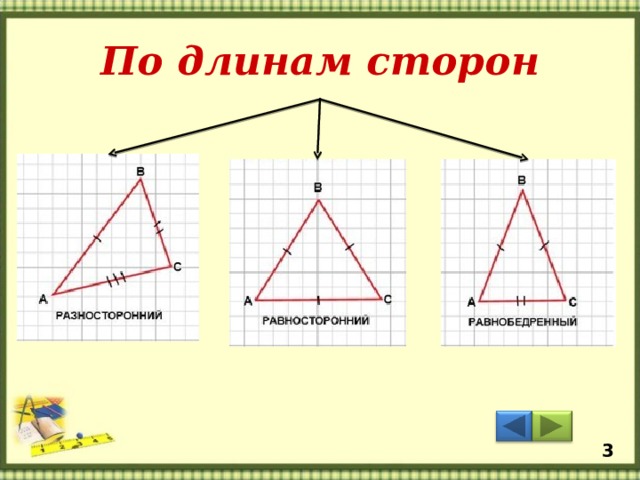 По длинам сторон 3 