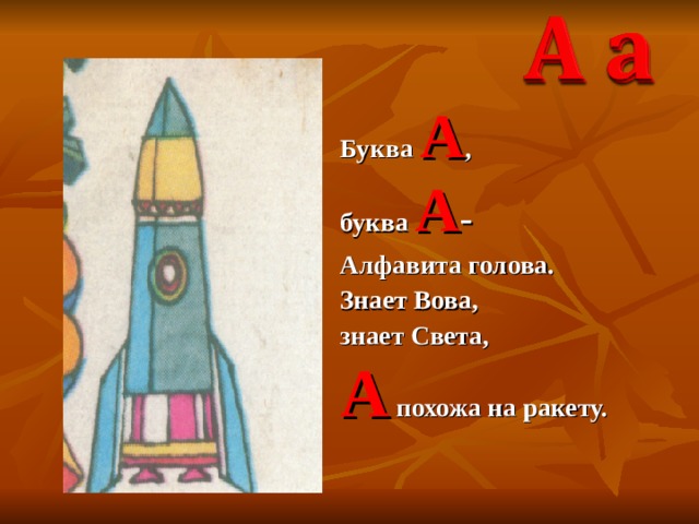 Володя знал. Буква а алфавита голова знает Вова знает света а похожа на ракету. Буква а похожа на ракету. Буква а буква а алфавита голова знает Вова.